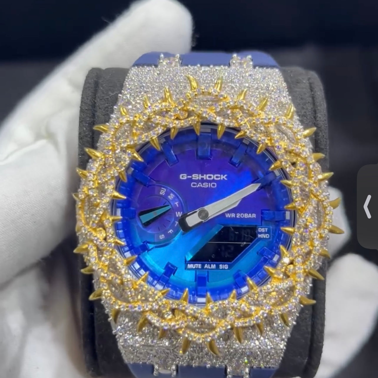 Custom Two Tone Moissanite Diamond G Shock GA2100 Watch Case 10K Gold - Moissanite Watch from The Real Jewelry Company