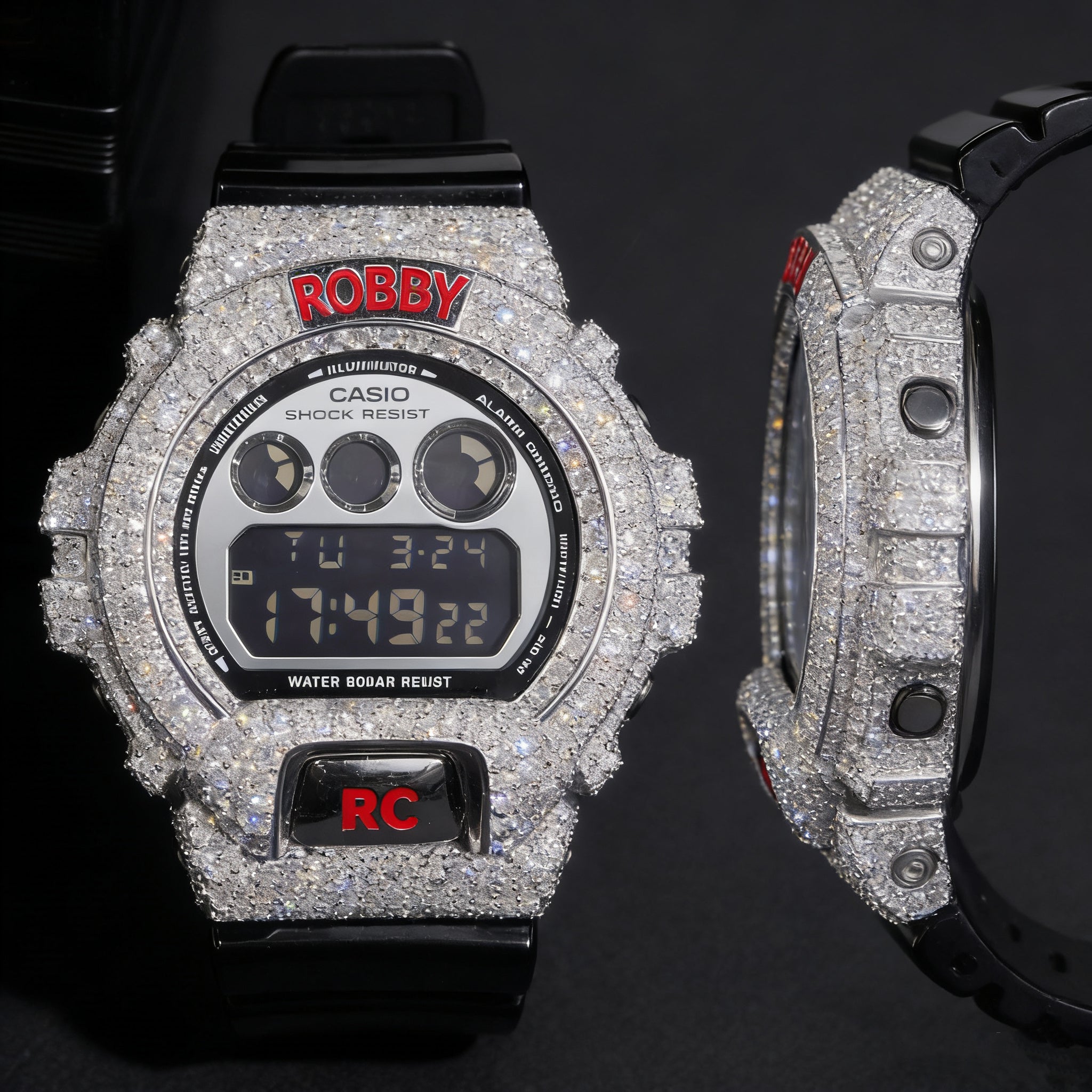 Moissanite Diamond Iced Out DW6900 G Shock Watch Custom Name - Moissanite Watch from The Real Jewelry Company