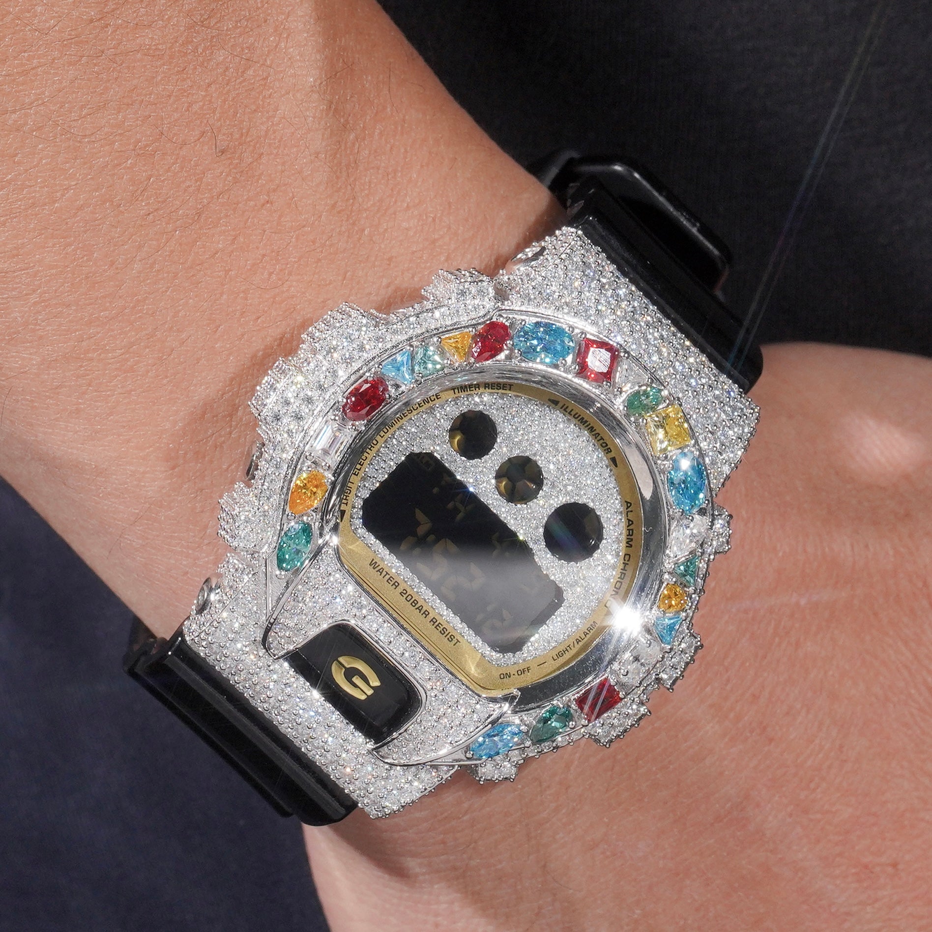 G Shock DW6900 Moissanite Watches Case 10K Gold - Moissanite Watch from The Real Jewelry Company
