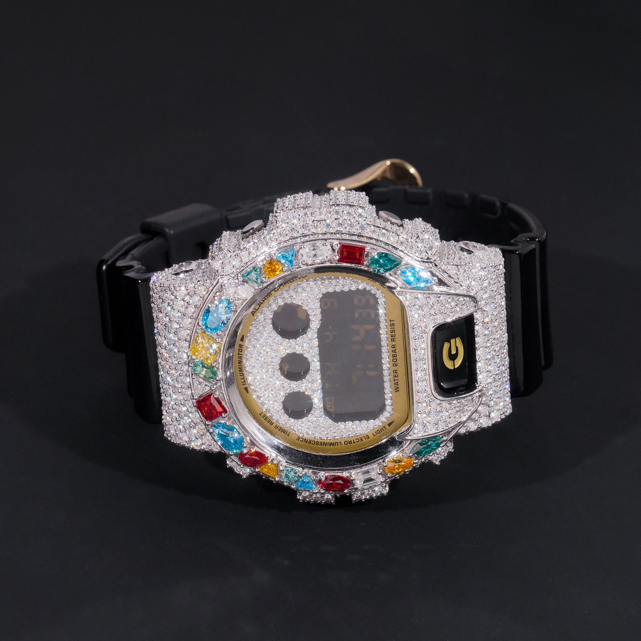 G Shock DW6900 Moissanite Watches Case 10K Gold on model - The Real Jewelry Company