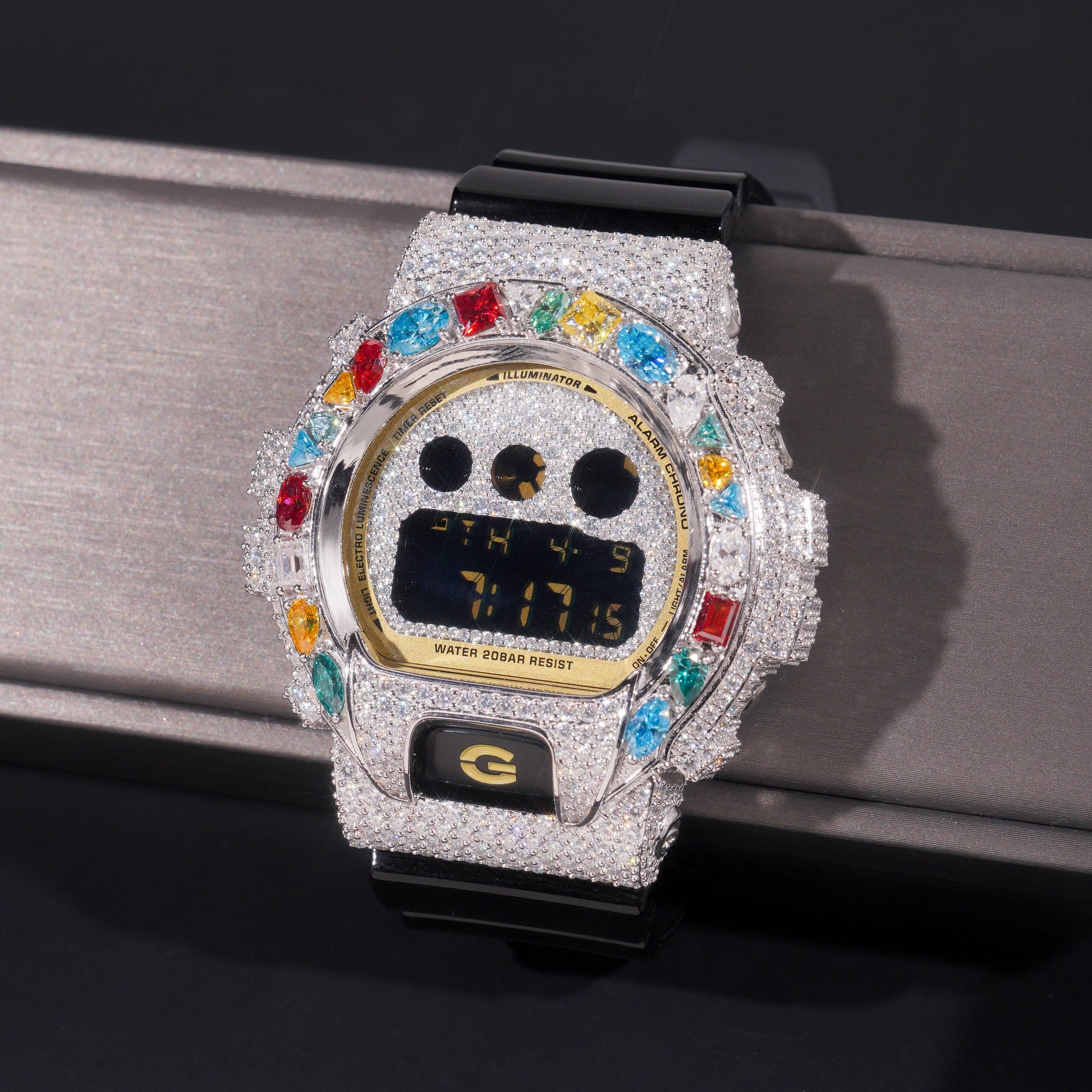 G Shock DW6900 Moissanite Watches Case 10K Gold detail - The Real Jewelry Company