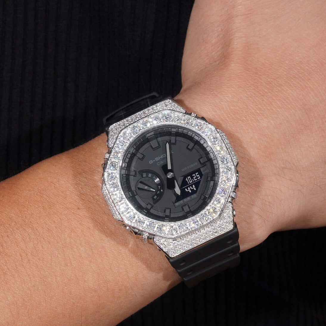 G Shock GA2100 Diamond Watch Case 14K Gold close-up - The Real Jewelry Company
