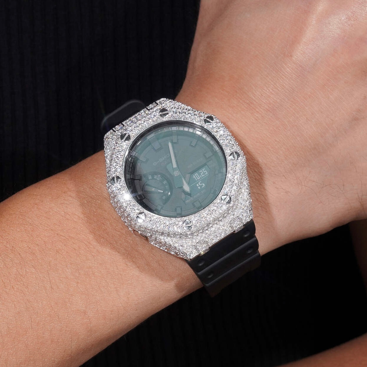 G Shock GA2100 Diamond Watch Case 14K Gold detail - The Real Jewelry Company
