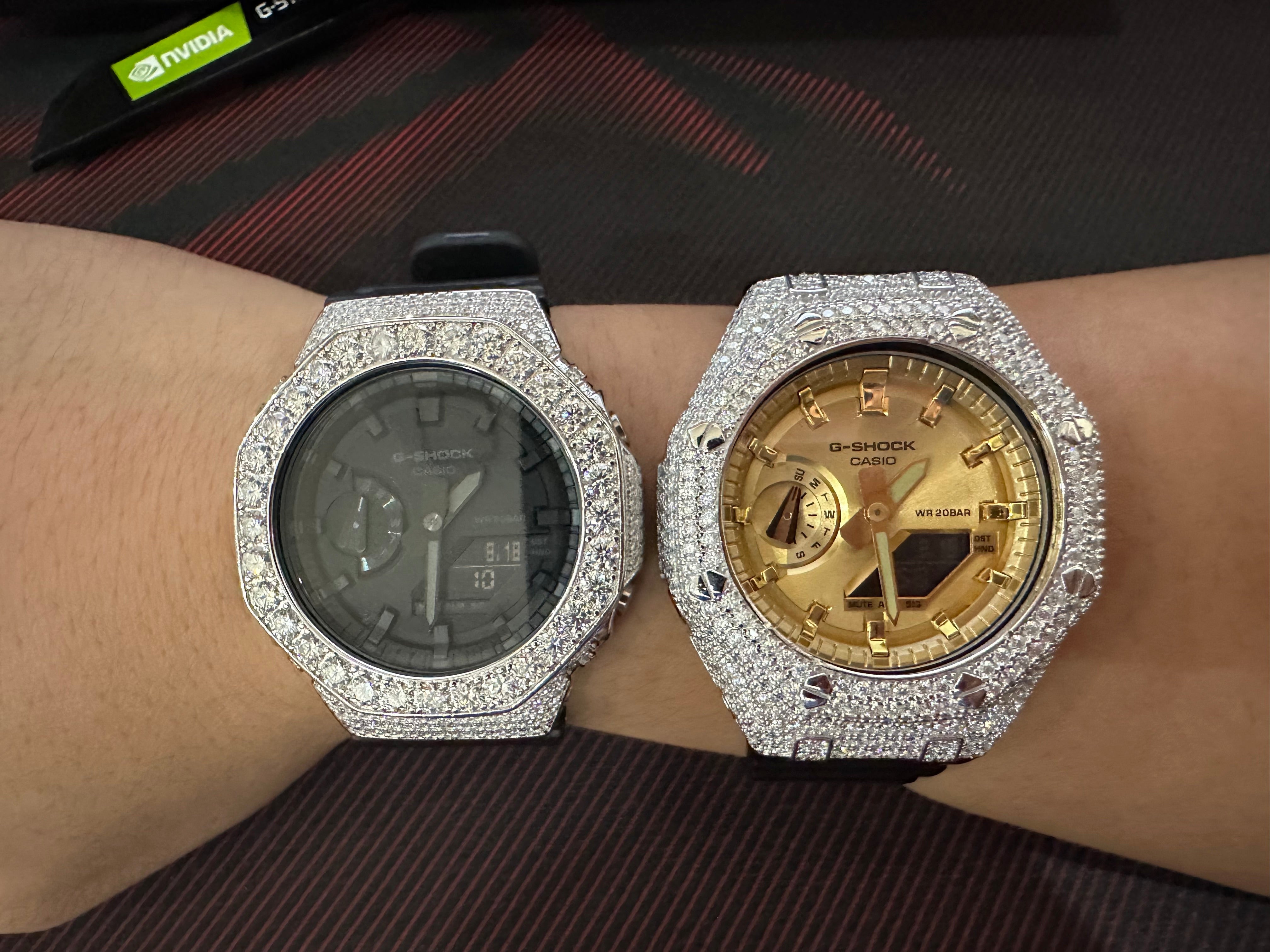 G Shock GA2100 Moissanite Watch Case 14K Gold close-up - The Real Jewelry Company