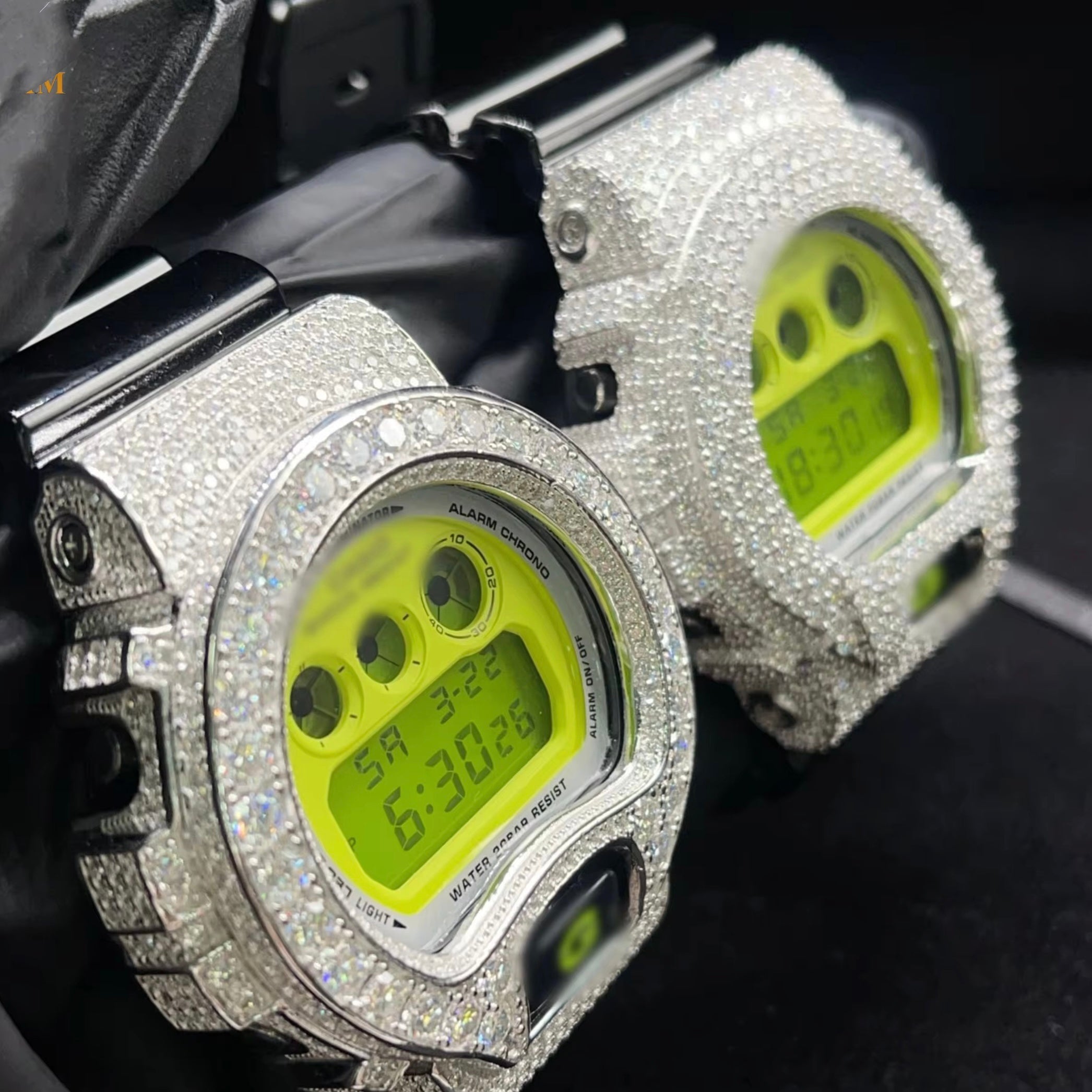 G Shock Iced Out DW6900 Moissanite Watches Case 10K Gold detail - The Real Jewelry Company