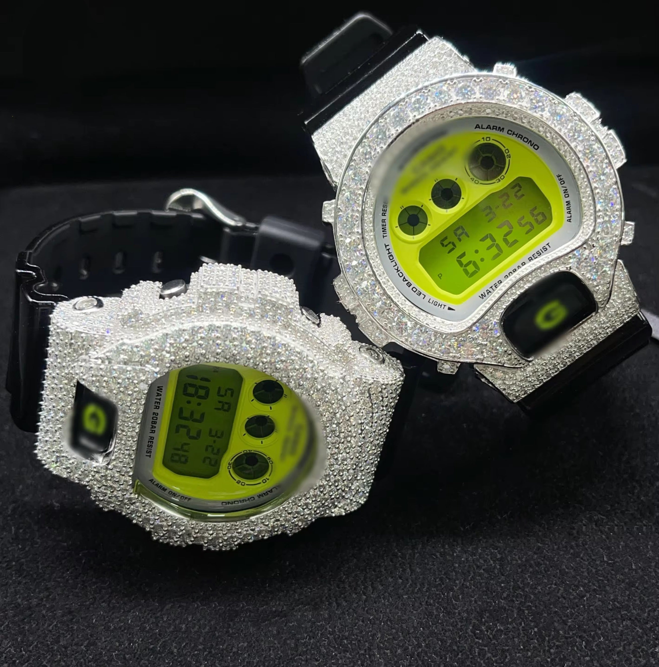 G Shock Iced Out DW6900 Moissanite Watches Case 10K Gold side view - The Real Jewelry Company