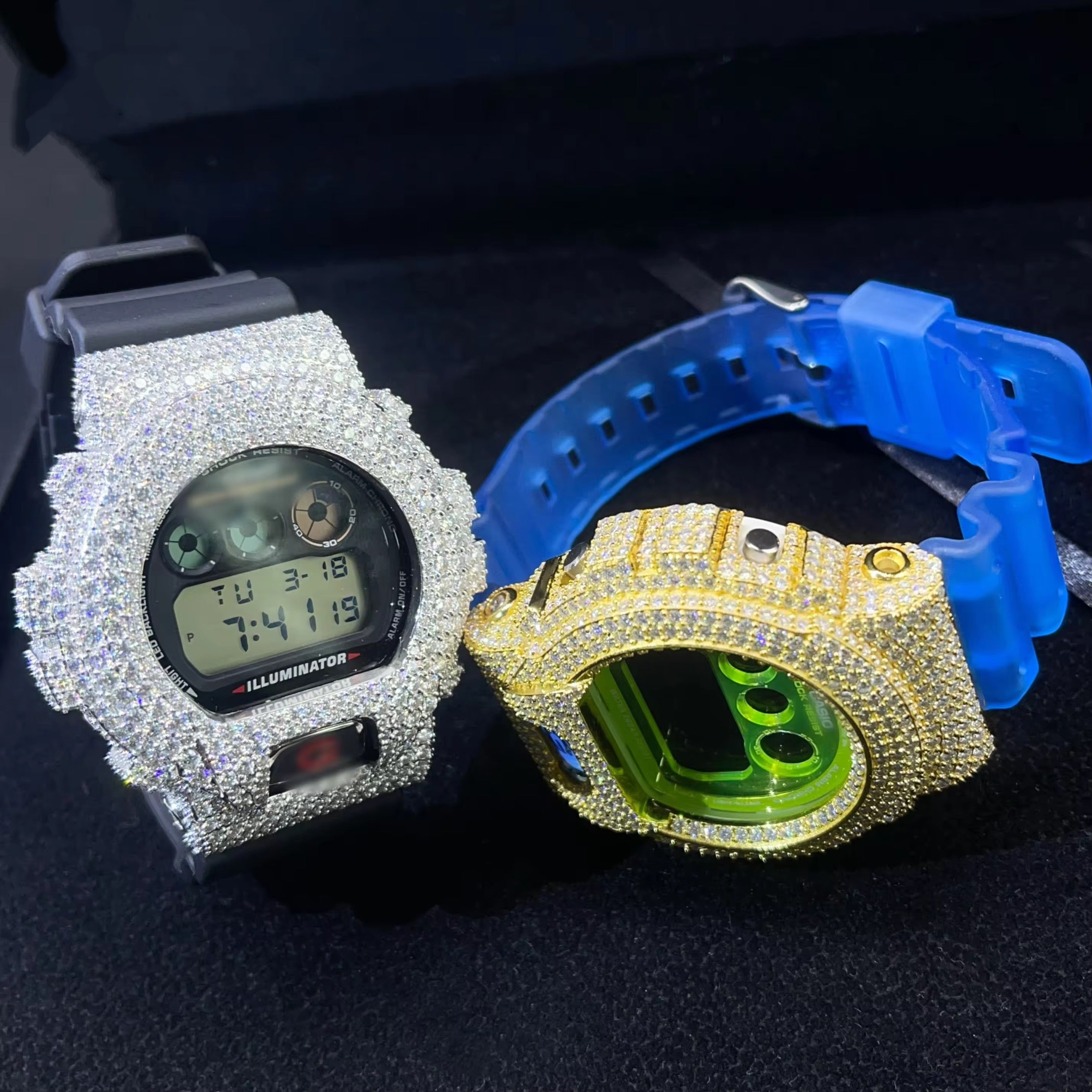G Shock Iced Out DW6900 Moissanite Watches Case 14K Gold detail - The Real Jewelry Company