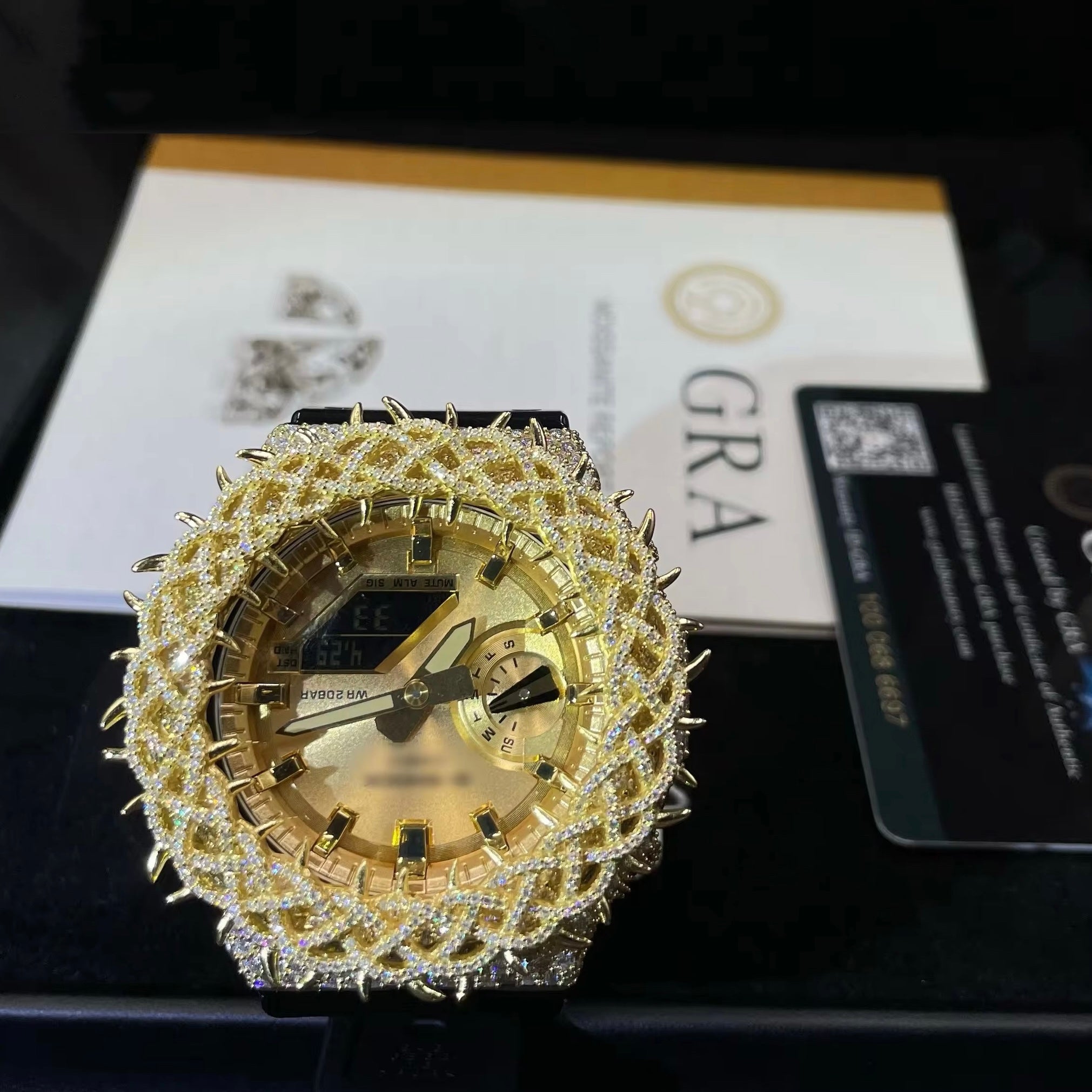 G Shock Iced Out GA2100 Diamond Watches Case 14K Gold side view - The Real Jewelry Company