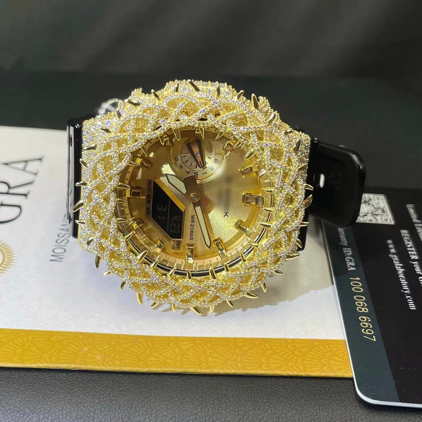 G Shock Iced Out GA2100 Diamond Watches Case 14K Gold close-up - The Real Jewelry Company