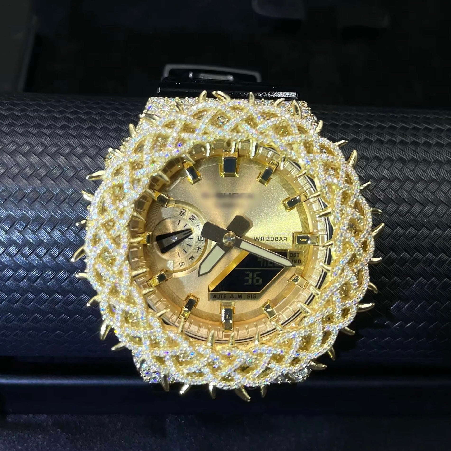 G Shock Iced Out GA2100 Diamond Watches Case 14K Gold detail - The Real Jewelry Company