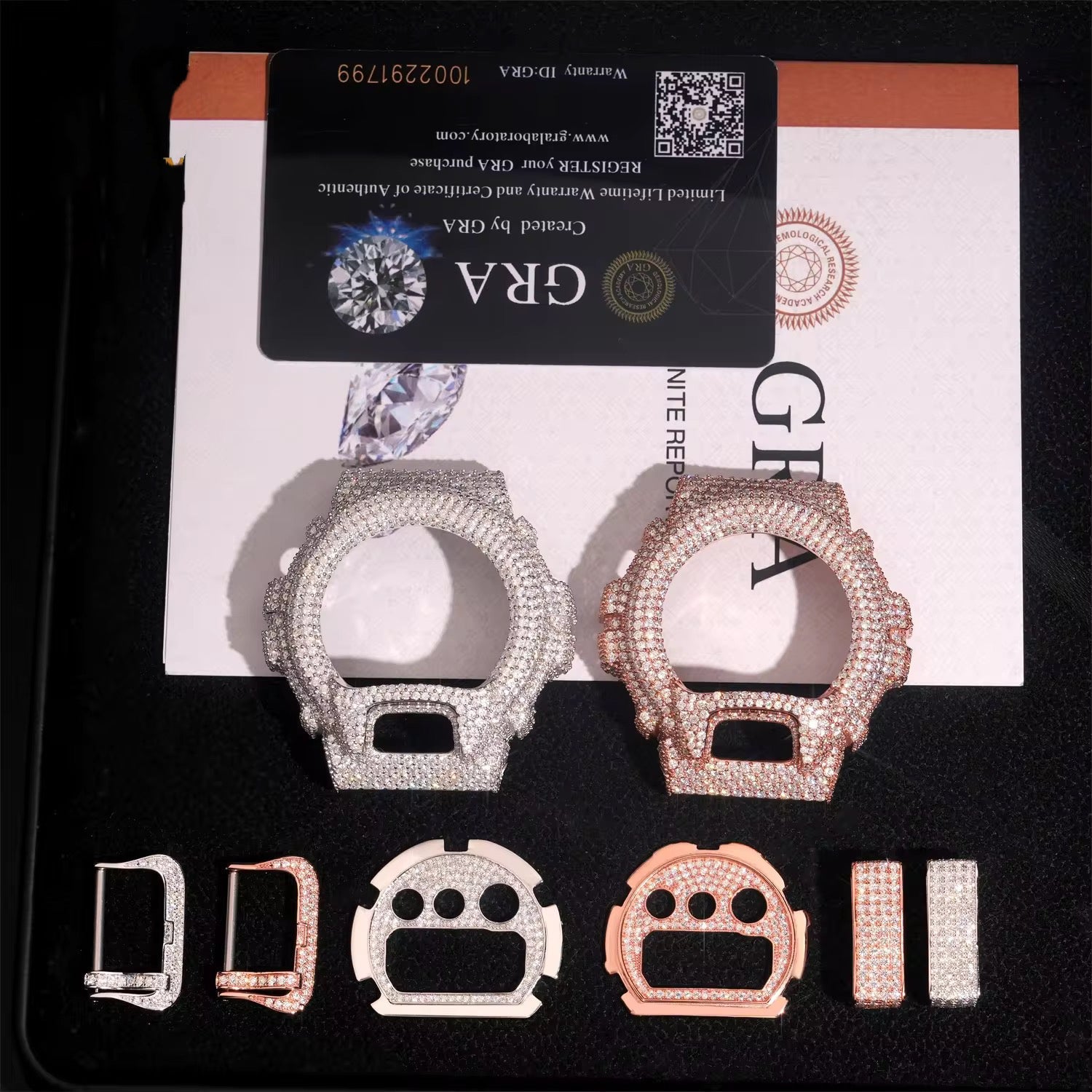 G Shock Sets Iced Out DW6900 Diamond Watches Case 14K Gold close-up - The Real Jewelry Company