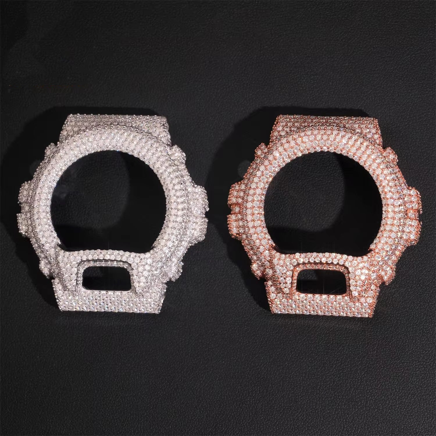 G Shock Sets Iced Out DW6900 Diamond Watches Case 14K Gold side view - The Real Jewelry Company