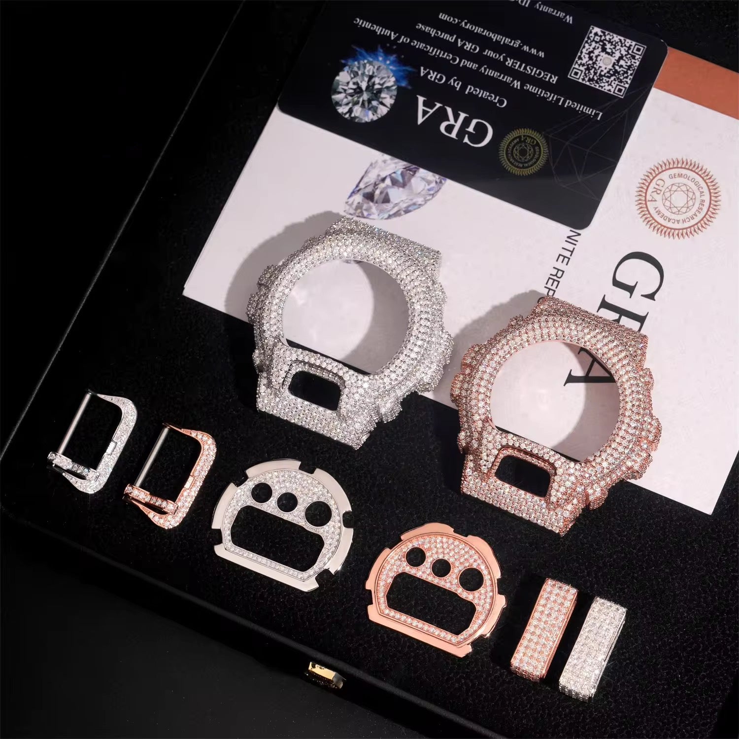 G Shock Sets Iced Out DW6900 Diamond Watches Case 14K Gold on model - The Real Jewelry Company