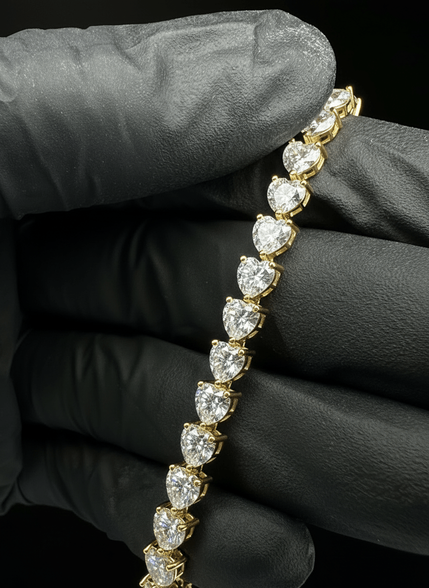 Heart Cut Moissanite Tennis Bracelet – 925 Silver | Romantic Elegance & D - Color Brilliance