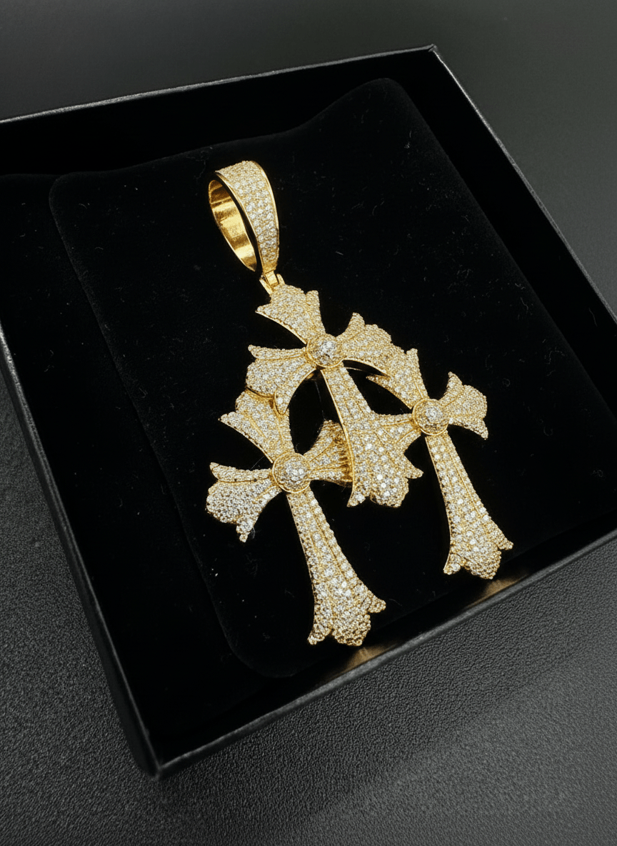 Holy Trinity Moissanite Cross Pendant – 3.78ct D - Color VVS Brilliance