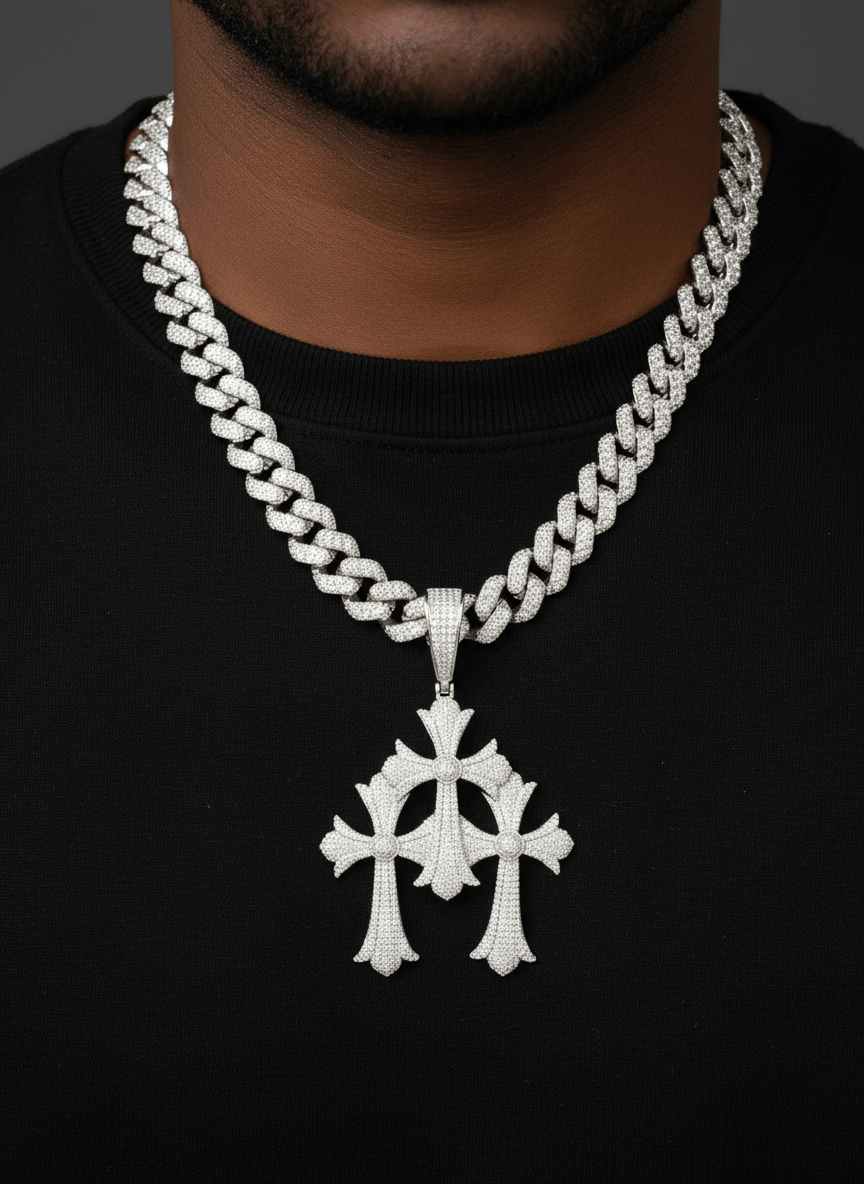 Holy Trinity Moissanite Cross Pendant – 3.78ct D - Color VVS Brilliance