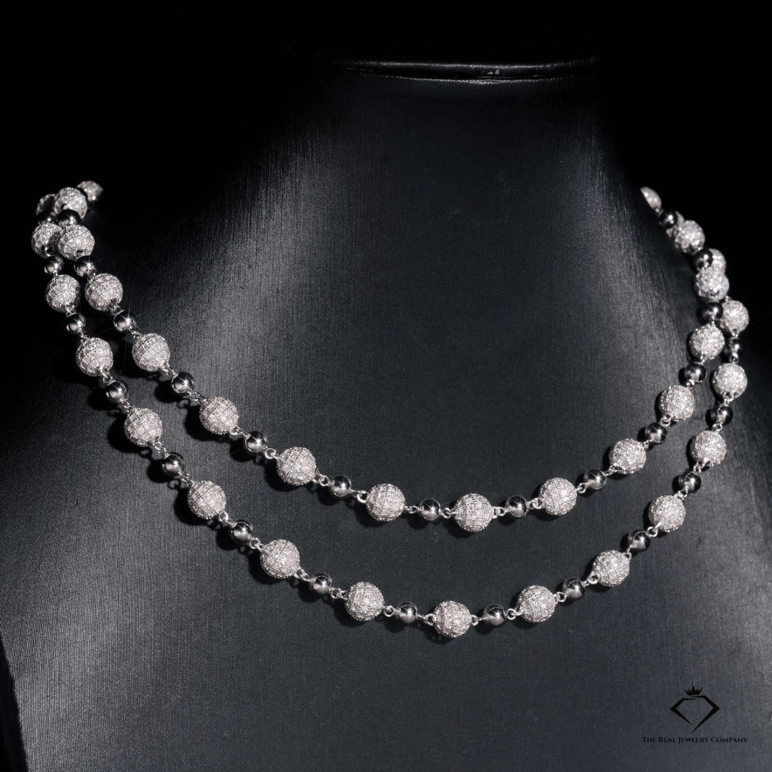 Iced King 8mm Moissanite Ball & Chain – Solid 925 Silver