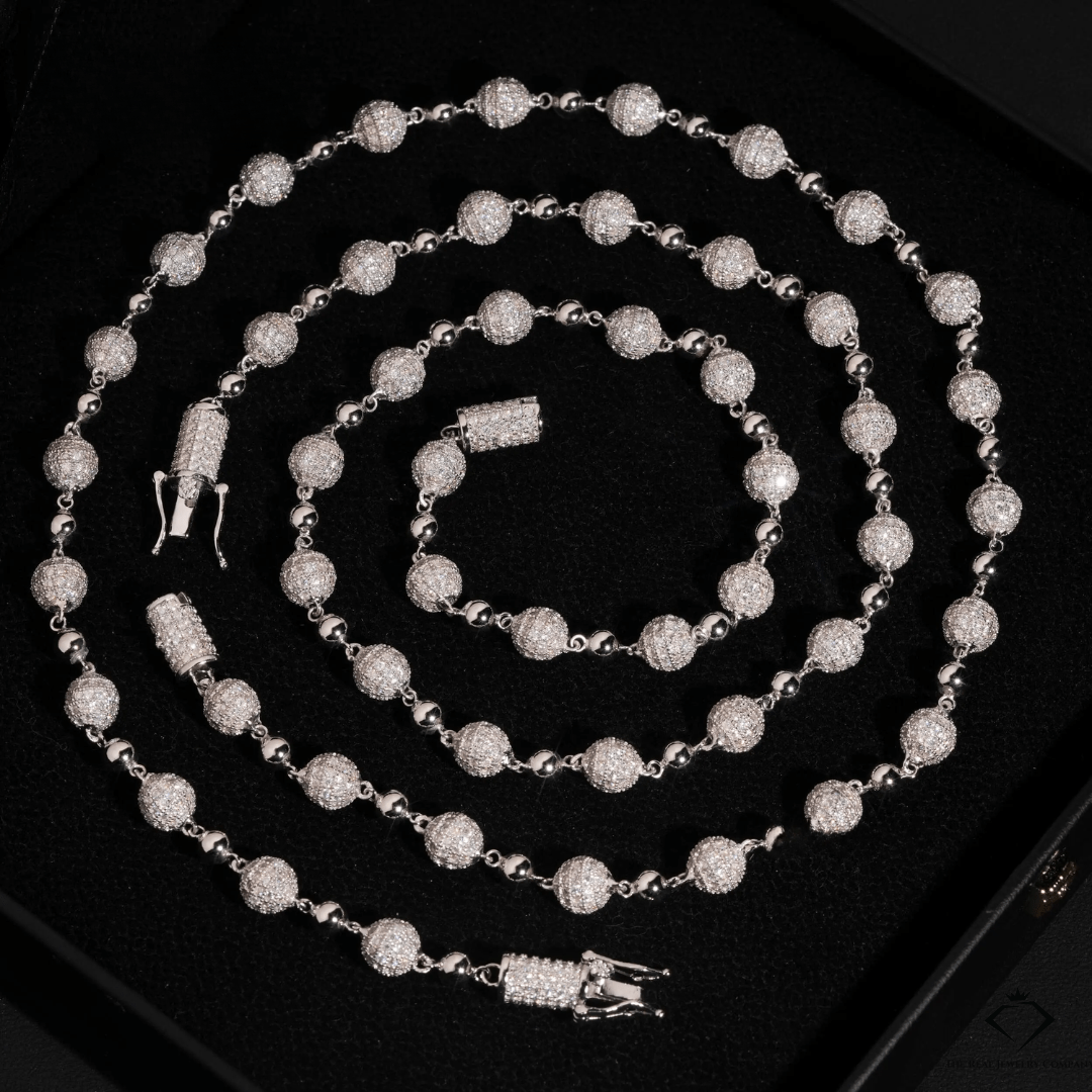 Iced King 8mm Moissanite Ball & Chain – Solid 925 Silver