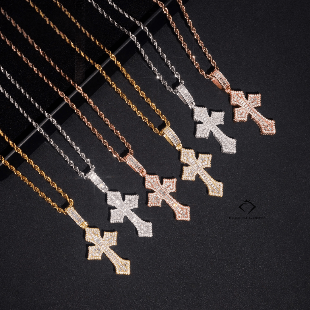 Iced Out Baugette Cross Pendant | VVS Moissanite