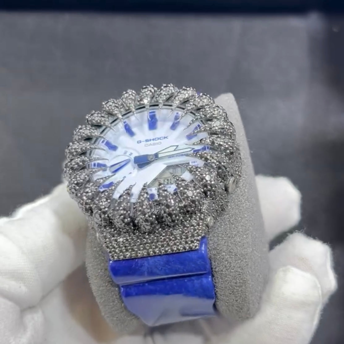 Iced Out Two Tone G Shock GA2100 Moissanite Watches Case 10K Gold close-up - The Real Jewelry Company