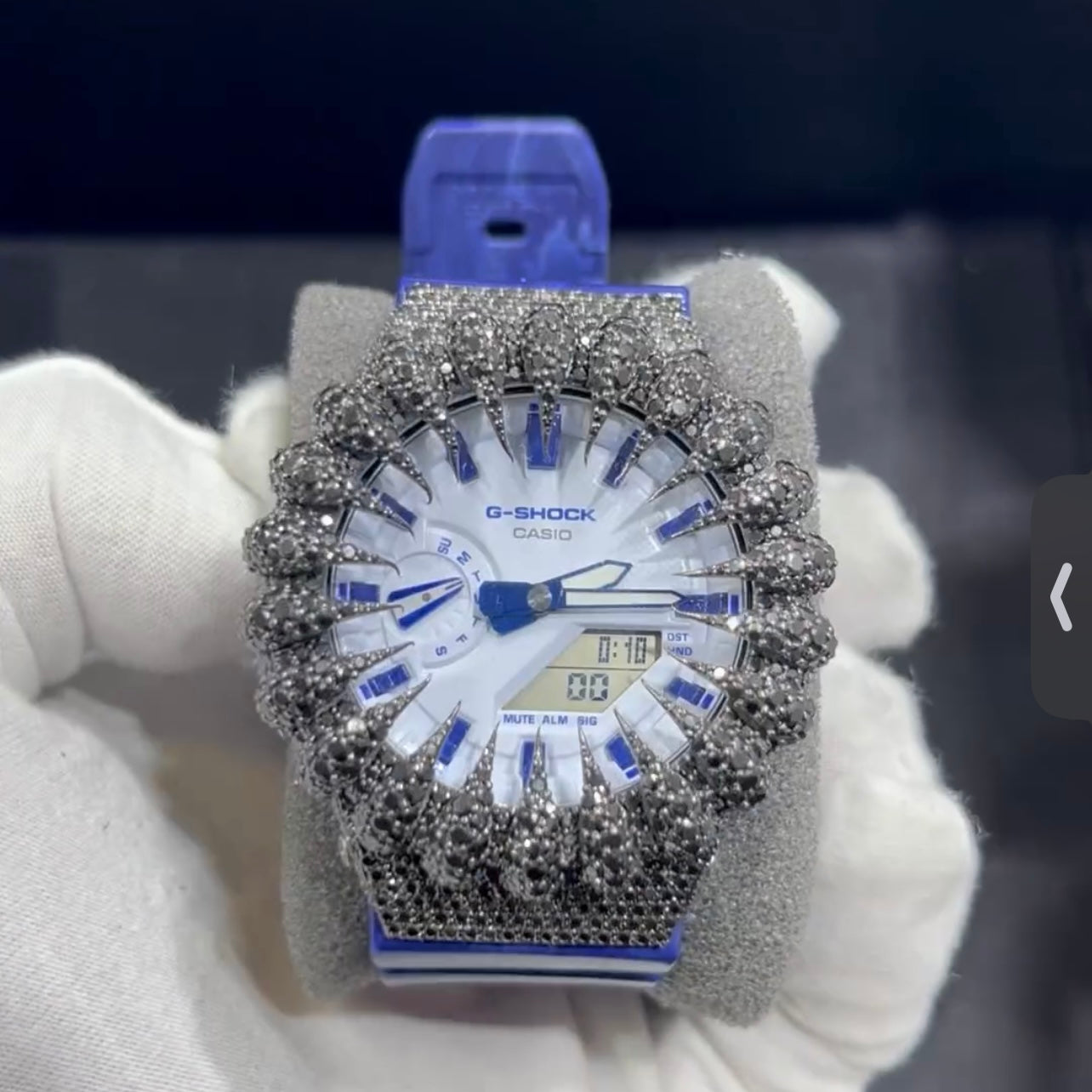 Iced Out Two Tone G Shock GA2100 Moissanite Watches Case 10K Gold side view - The Real Jewelry Company