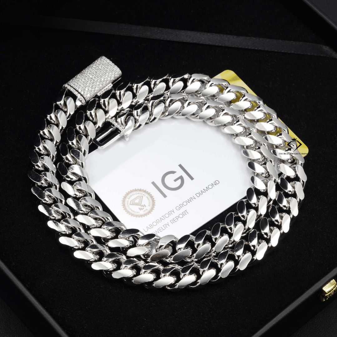 IGI Certified Lab - Grown Diamond Cuban Chain – 12MM 925 Silver Iced Out Necklace & Bracelet
