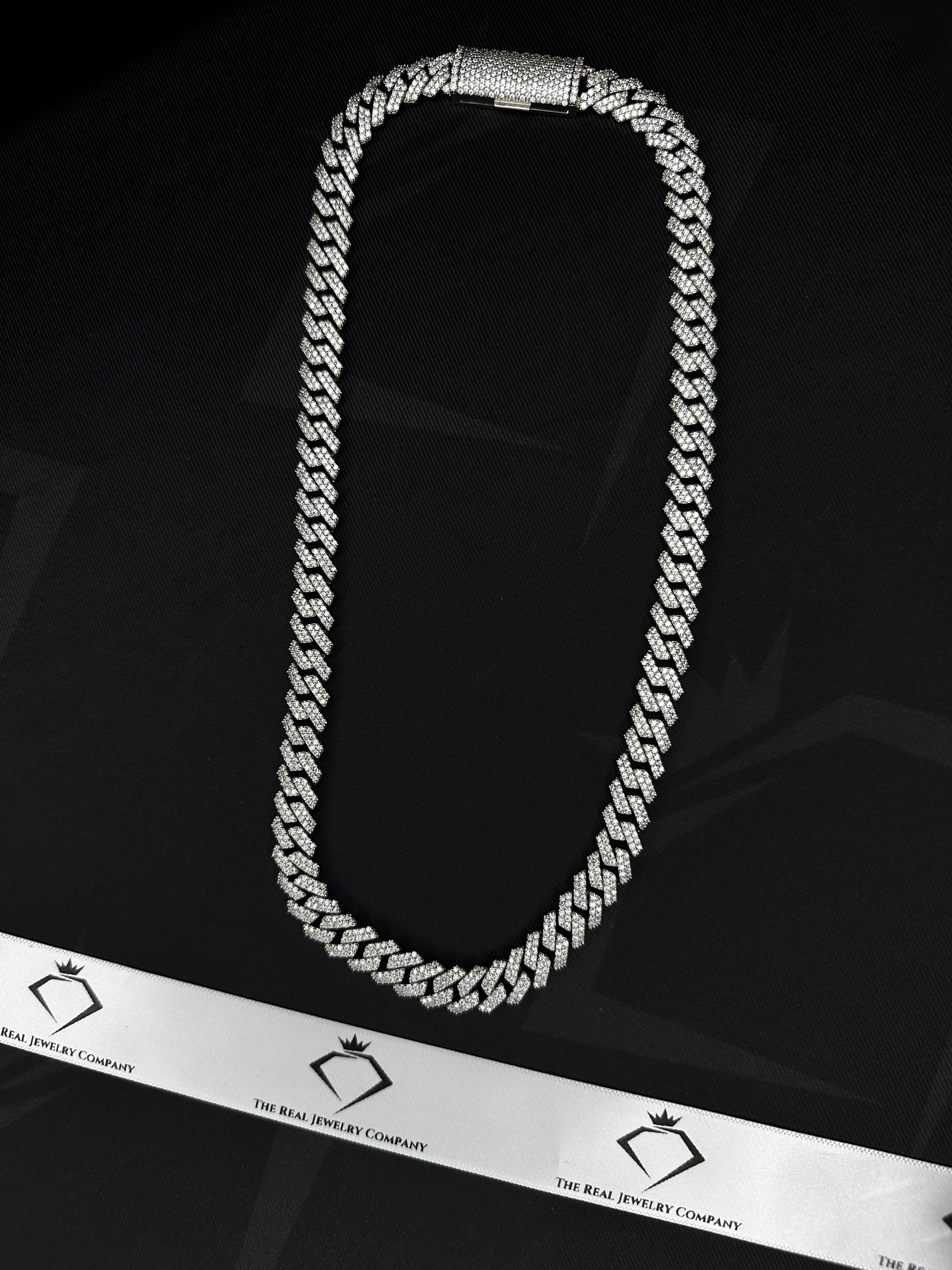 10k Solid Gold 10mm Moissanite Prong Cuban Link Chain