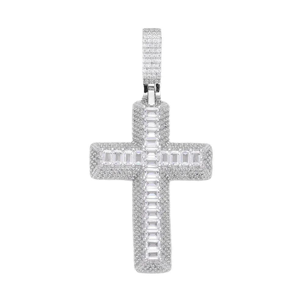 Moissanite Round and Baguette Cross Pendant - The Real Jewelry CompanyThe Real Jewelry CompanyCharms & Pendants