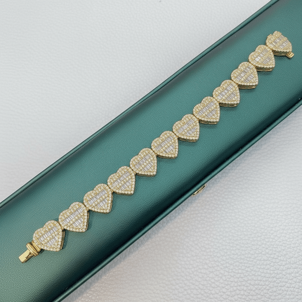 Radiant Hearts Halo Baguette Bracelet – 7.26ct Moissanite Gemstone