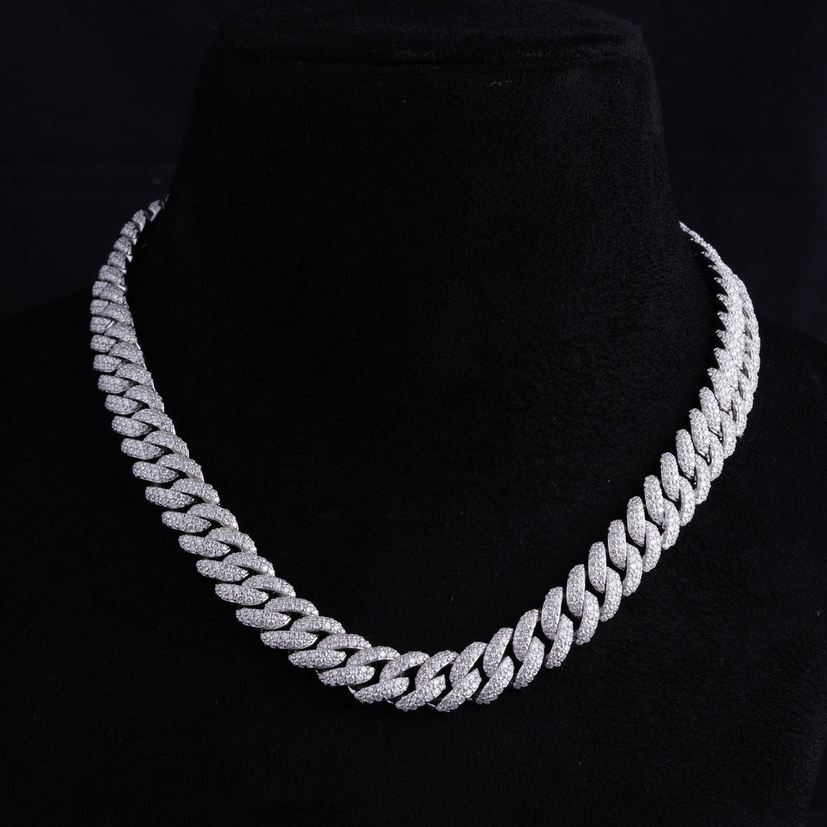 12MM 925 Silver and VVS Lab Grown Diamond Cuban Chain 18 Inch White Gold