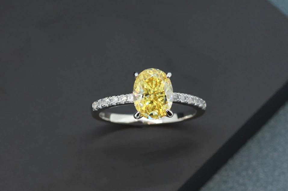2CT Crushed Ice Oval Cut Yellow Moissanite 9K Solid White Gold Ring - The Real Jewelry CompanyThe Real Jewelry CompanyRings