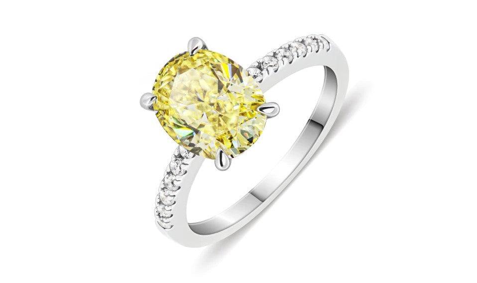 2CT Crushed Ice Oval Cut Yellow Moissanite 9K Solid White Gold Ring - The Real Jewelry CompanyThe Real Jewelry CompanyRings