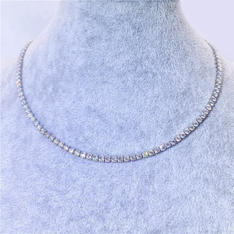 EWYA Real 3 Prong 3mm Full Moissanite Tennis Necklace for Women S925  Sterling Silver Diamond Neck Chain Necklaces Fine Jewelry - AliExpress