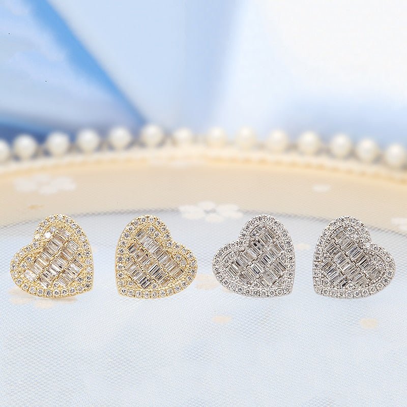 Baguette Cut Moissanite Hearts Halo Earrings - The Real Jewelry CompanyThe Real Jewelry CompanyEarrings