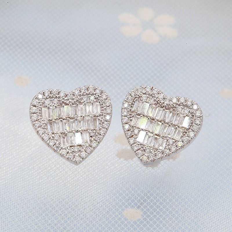 Baguette Cut Moissanite Hearts Halo Earrings - The Real Jewelry CompanyThe Real Jewelry CompanyEarrings