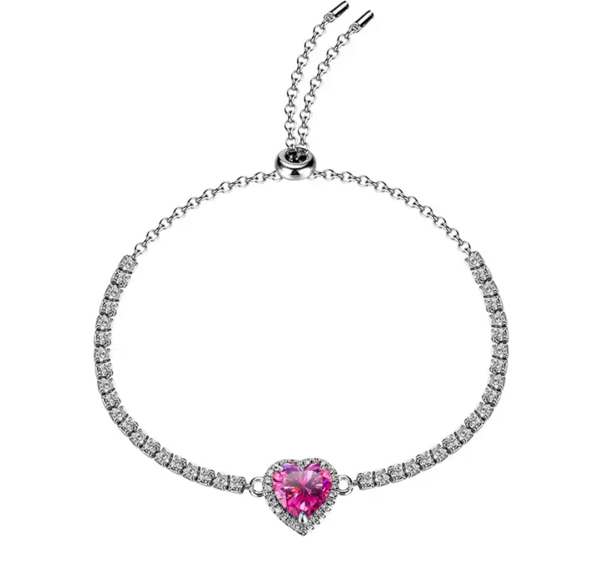 Pink Heart Cut Moissanite Adjustable Bracelet - The Real Jewelry CompanyThe Real Jewelry Company