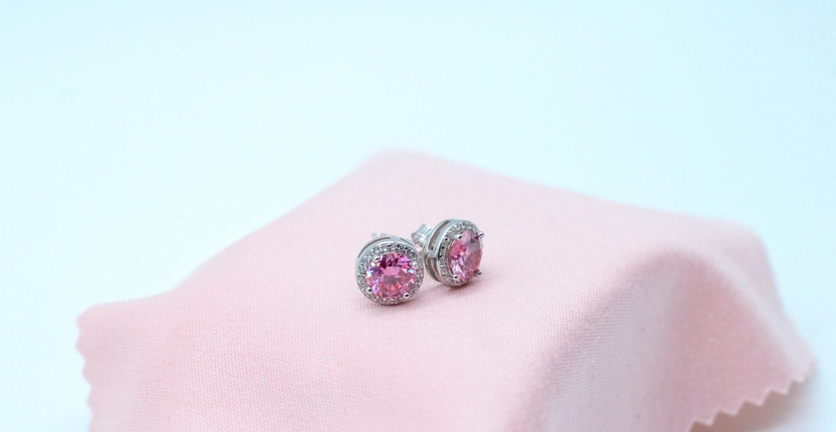 Pink Moissanite Halo Earrings - The Real Jewelry CompanyThe Real Jewelry Company