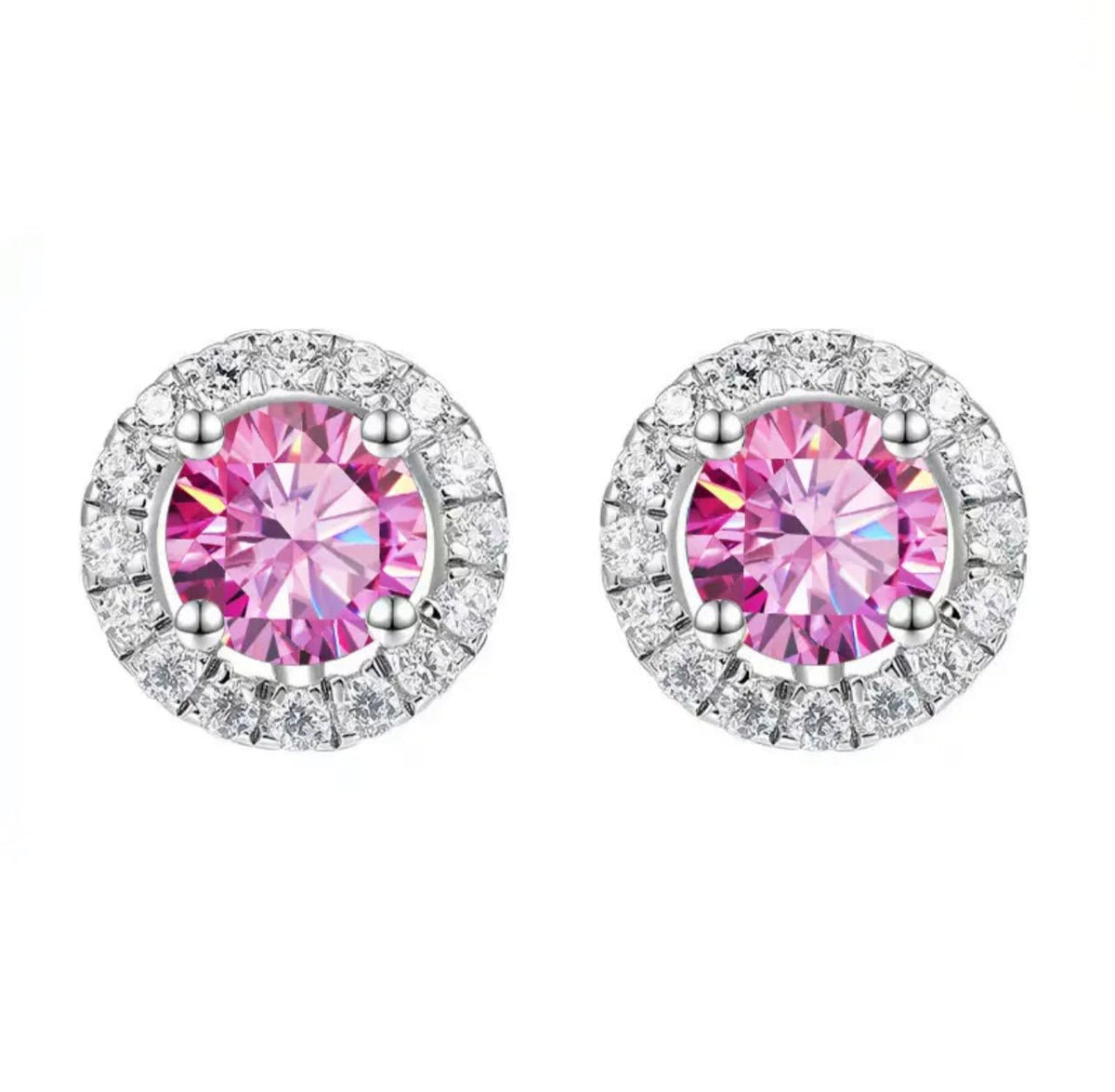 Pink Moissanite Halo Earrings - The Real Jewelry CompanyThe Real Jewelry Company