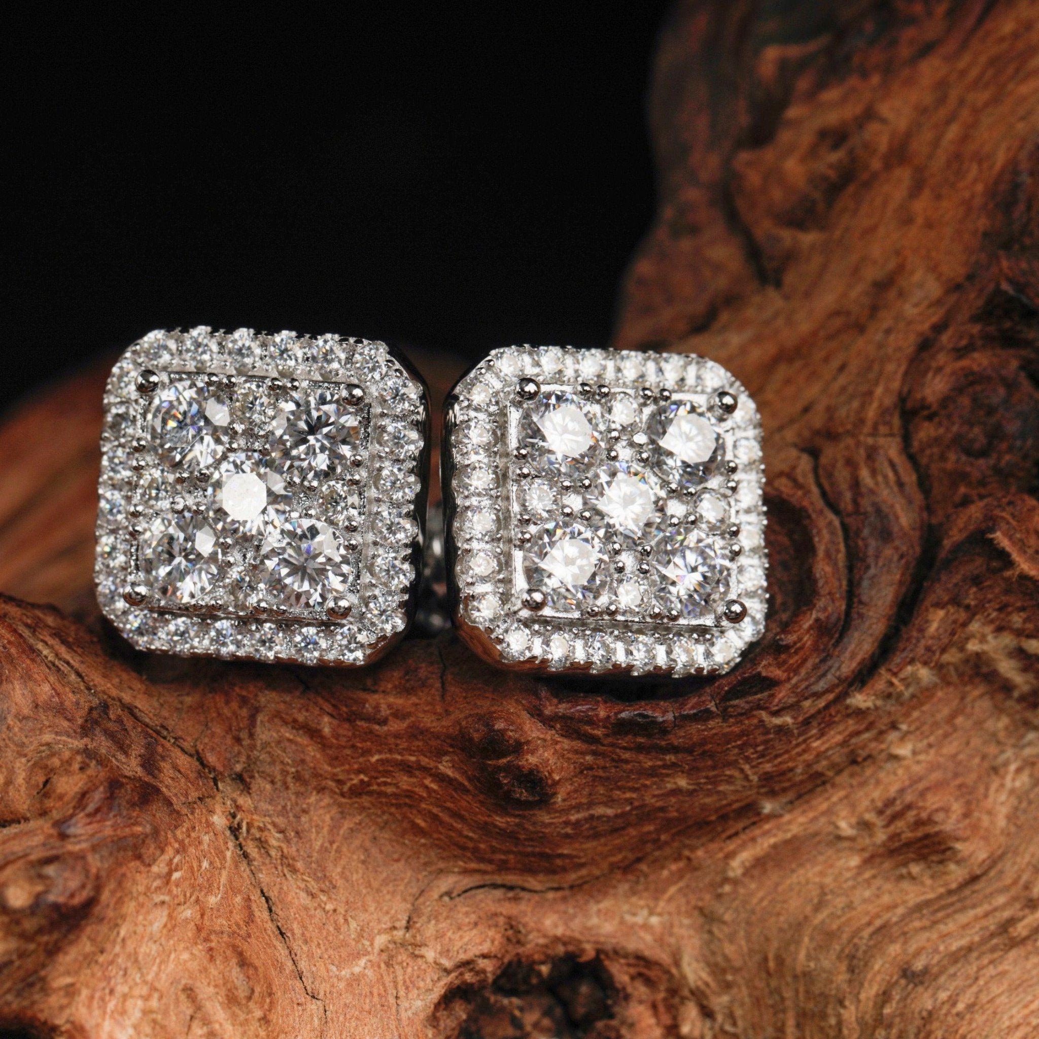 Diamond Square Cluster Stud Earrings